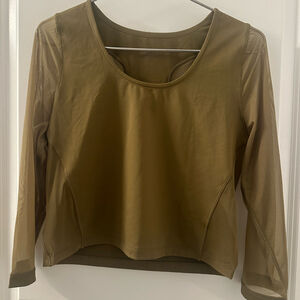 Athleta Pacer Mesh Top Cropped Acacia Olive | L